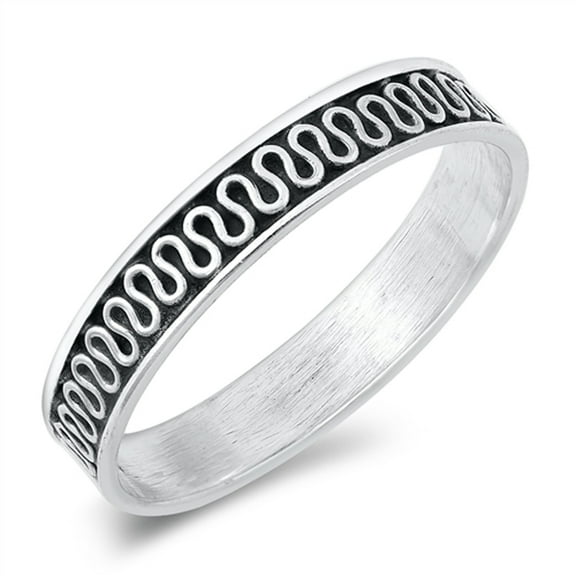 Bali Style Boho Wave Line .925 Sterling Silver Band Jewelry Female Male Unisex Size 6