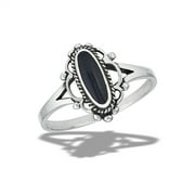 SAC SILVER Bali Style Simulated Black Onyx Ring .925 Sterling Silver Band Cubic Zirconia Jewelry Female Size 10