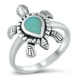 thumbnail image 1 of Bali Turtle Simulated Turquoise Ring .925 Sterling Silver Band Blue CZ Jewelry Female Size 10, 1 of 4