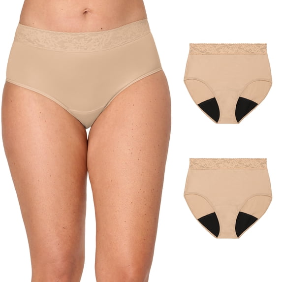 Bali Underwear Briefs, 2-Pack, Leak Protection, Wicking Soft Stretch Microfiber, Asst. DFWLLB