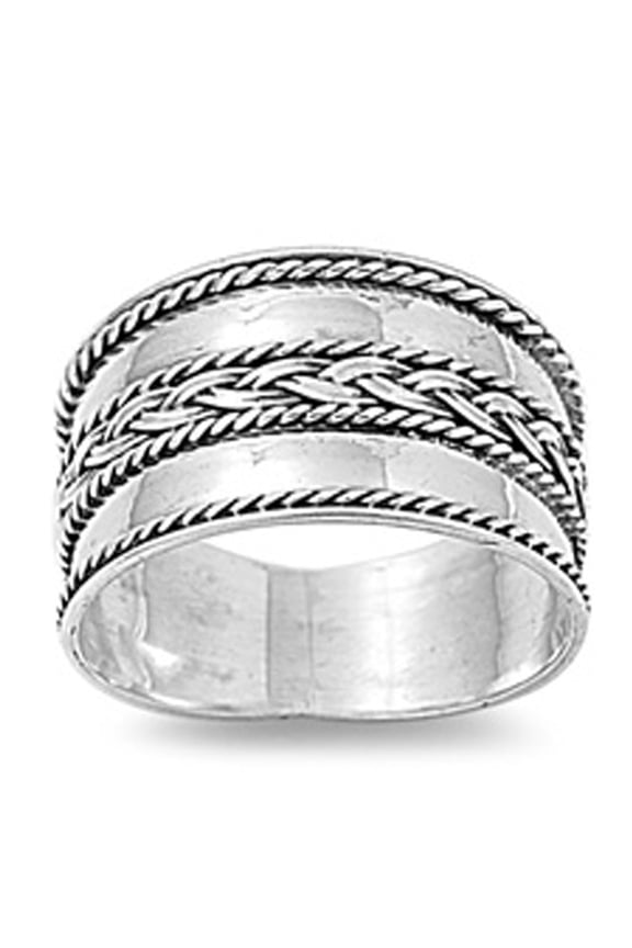 Bali Weave Braid Rope Wide Ring 925 Sterling Silver Band Jewelry Female Male Unisex Size 11