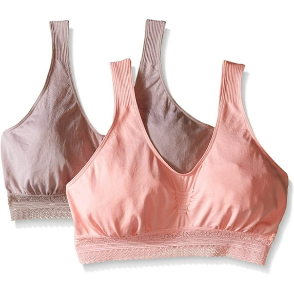 Bali Women's 2-Pack Microfiber Crop Top Bra, Lace Warm Steel/Rose Bloom Pink, Medium
