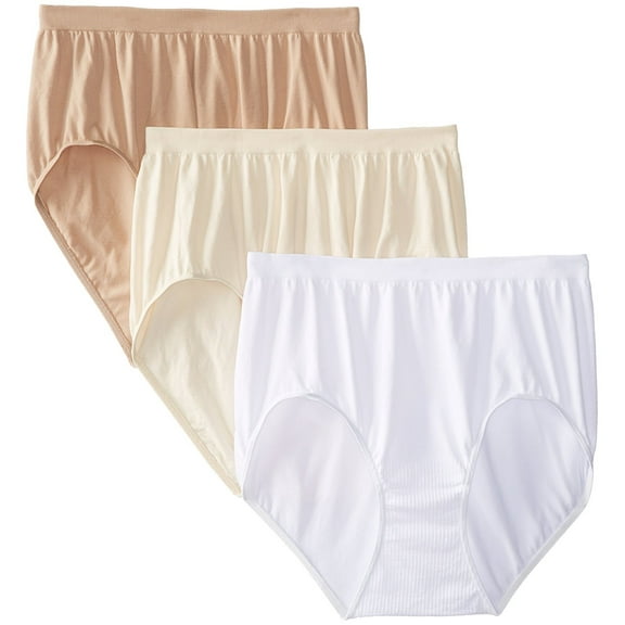 Bali Women's 3 Pack Comfort Revolution Brief Panty, Light Denim/In The Navy/White Eyelet Print, 6/7'