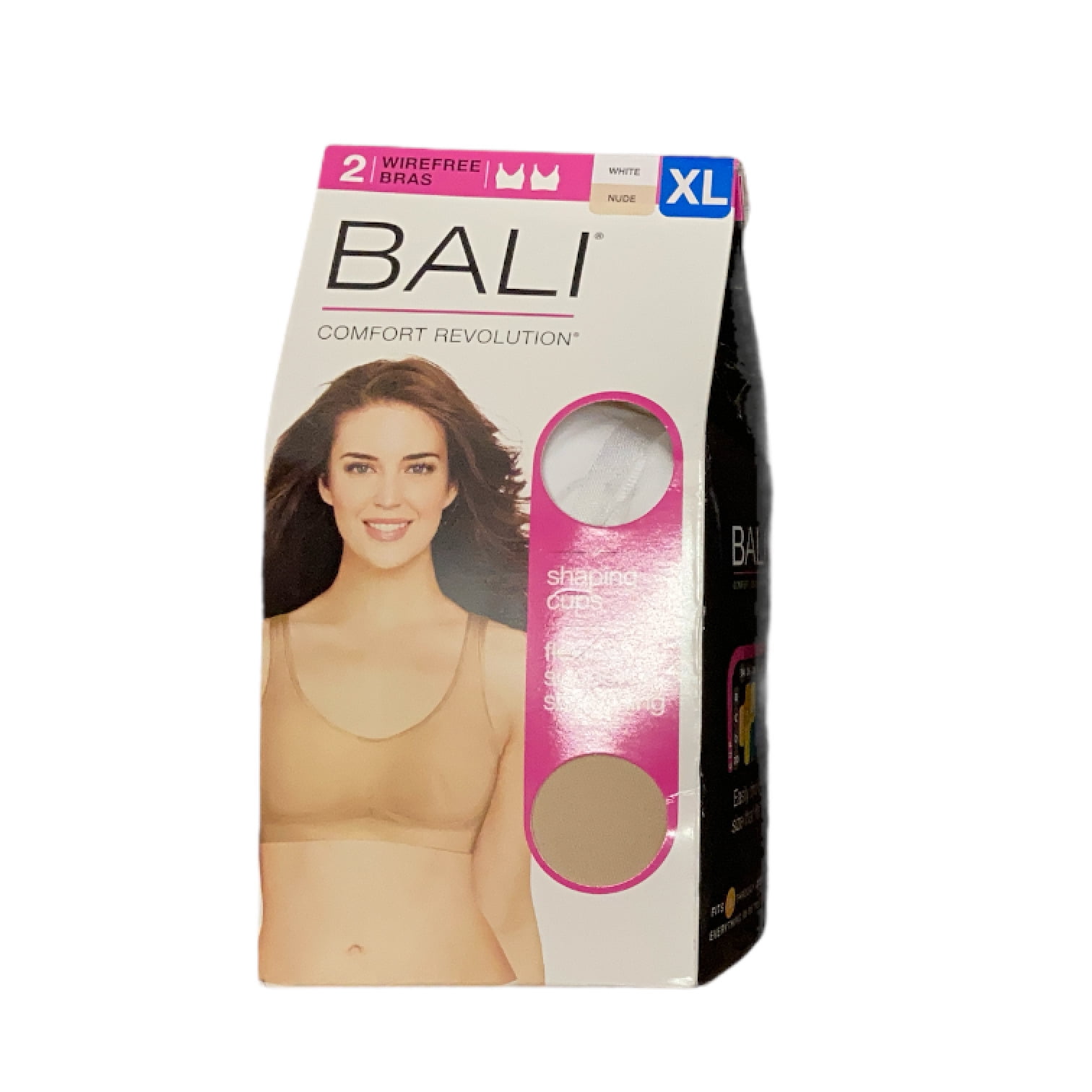 Bali Women's Comfort Revolution Flexible Wireless Shaping Bra, 2 Pack  (White/Nude, L) 
