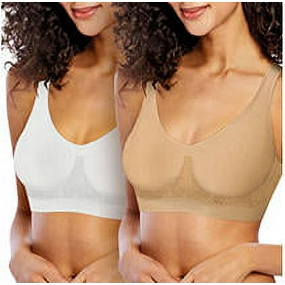 Bali Women's Comfort Revolution Flexible Wireless Shaping Bra, 2 Pack (White/Nude, S)