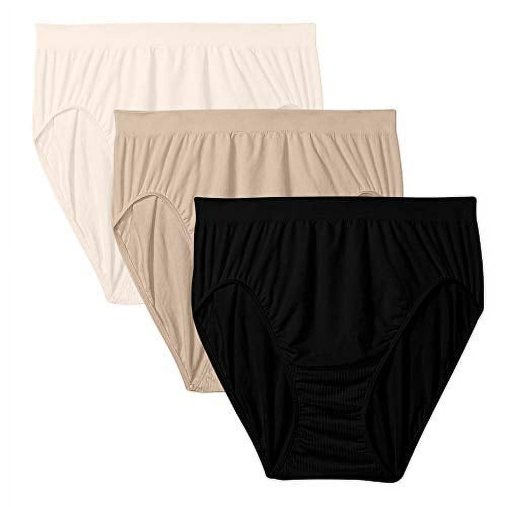 Bali Women`s Comfort Revolution Microfiber Seamless Hi Cut Panty (Pack of  3) (1 Nude / 1 Light Beige / 1 Black) 