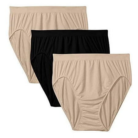 Bali Women`s Comfort Revolution Microfiber Seamless Hi Cut Panty (Pack of 3) (1 Nude / 2 Black)
