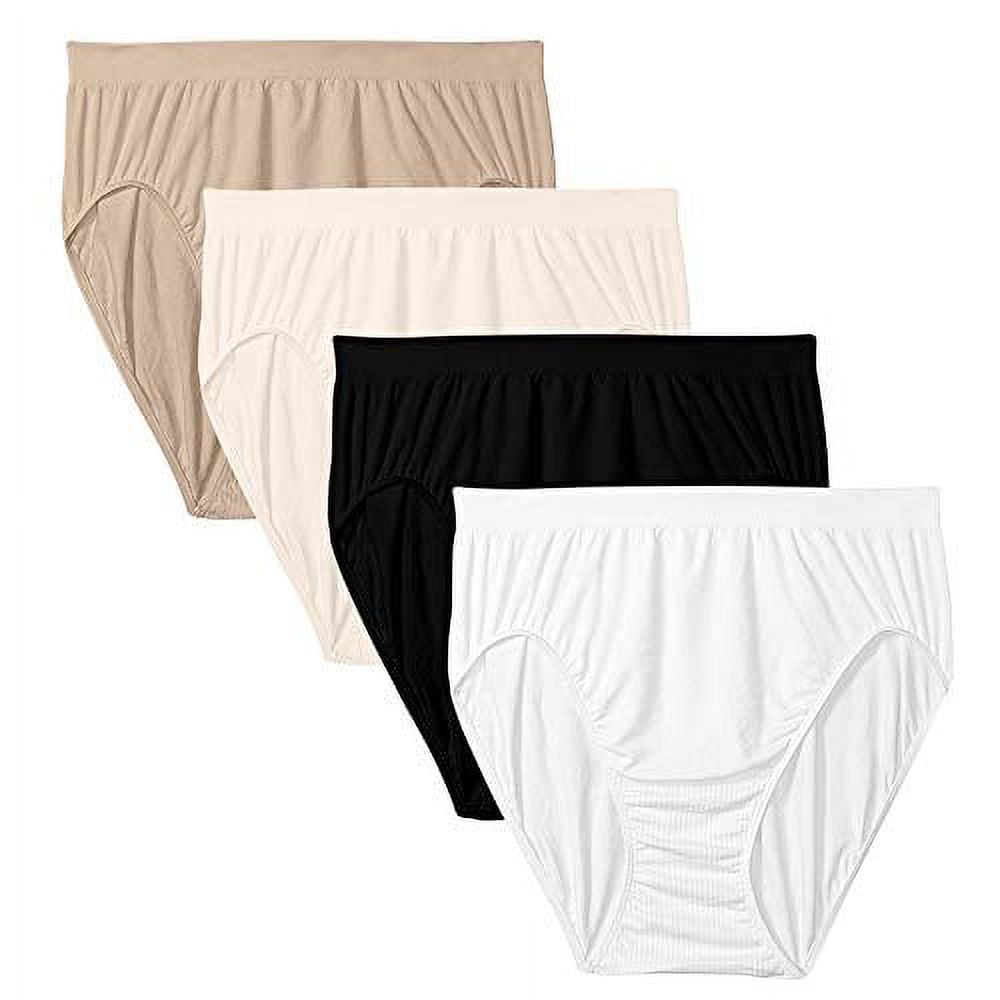 Bali Women`s Comfort Revolution Microfiber Seamless Hi Cut Panty (Pack of  4) (1 Black / 1 Light Beige / 1 Nude / 1 White)