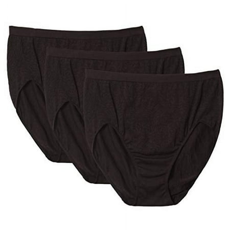 Bali Women's Microfiber Seamless Brief Panty (Pack of 3) 3 Black Damask