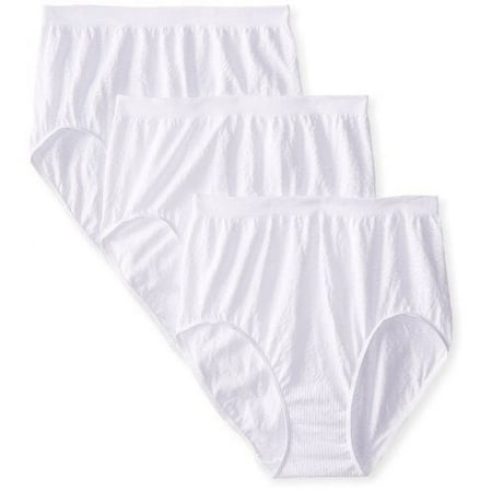 Bali Women's Microfiber Seamless Brief Panty (Pack of 3) 3 White Damask