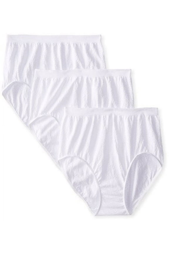 Women's Microfiber Seamless Brief Panty (Pack of 3) 3 White Damask