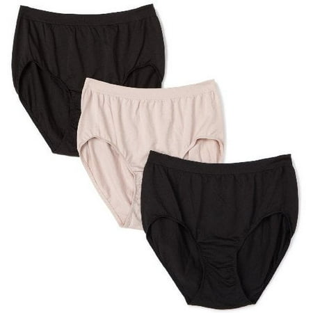 Bali Women's Plus Size 3-Pack Solid Microfiber Full Brief Panty, P2A-2 Black, Rosewood, 7