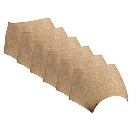 Bali Women's Microfiber Seamless Brief Panty (Pack of 6) 6 Nude Damask