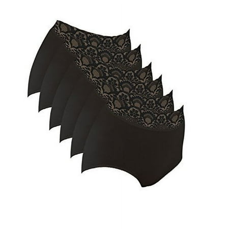 Bali Women`s Set of 6 Lacy Skamp Brief Panty 6, Black Pack of 6
