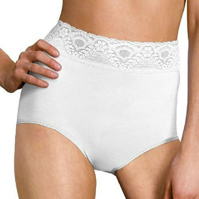 Bali Women`s Set of 6 Lacy Skamp Brief Panty 8, White Pack of 6 