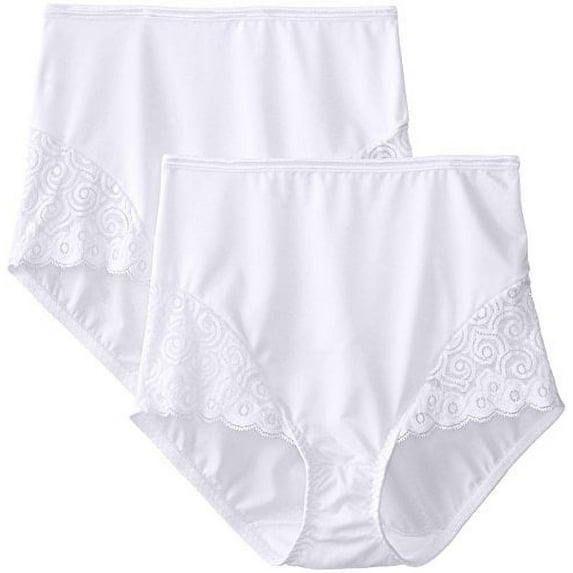Bali Women's Shapewear Brief with Lace Firm Control 2-Pack, White, 2X