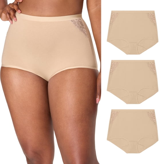 Bali Women’s Underwear Boyshort Pack, 3-Pack, Cotton Lace, Moisture-Wicking