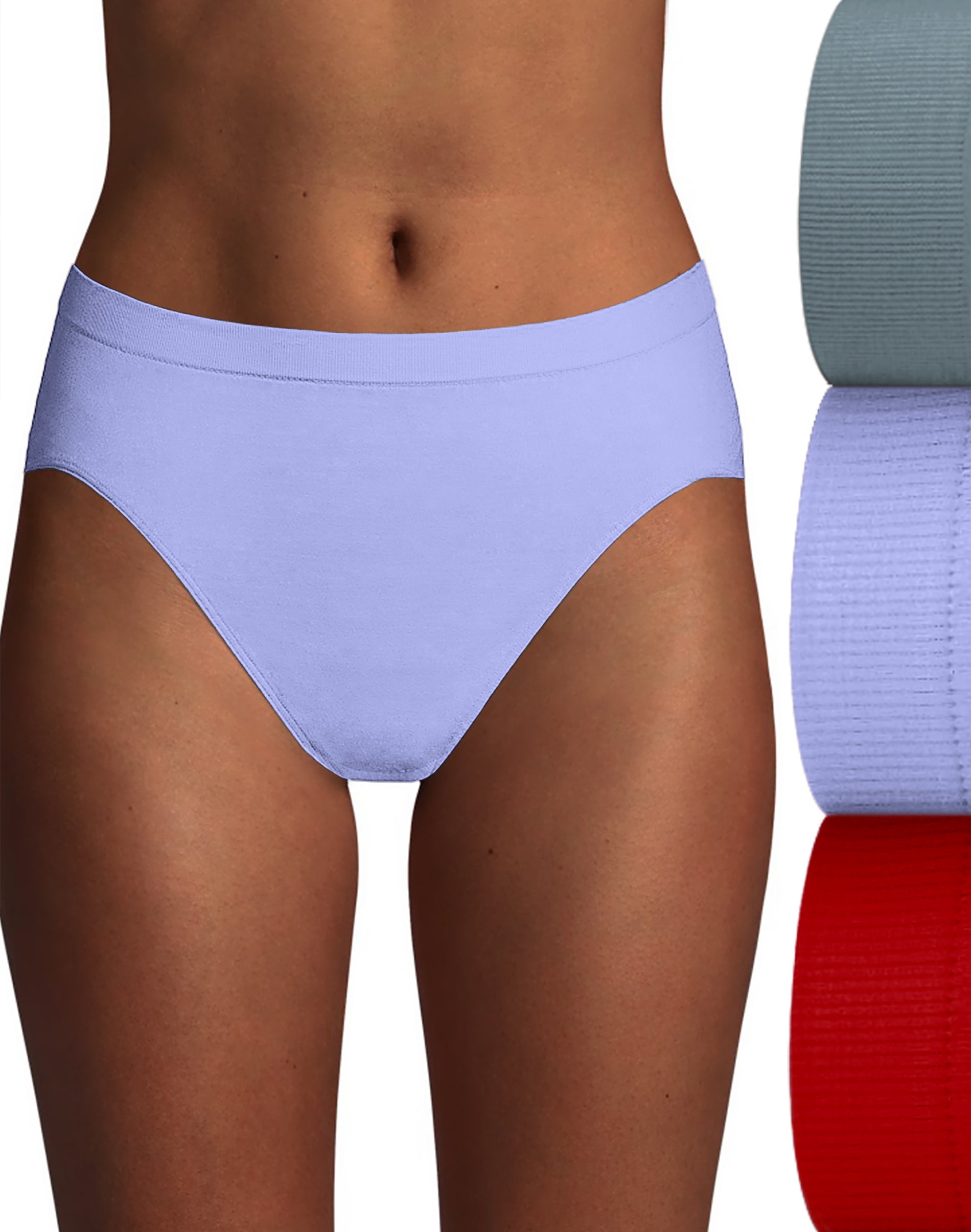 Bali Comfort Revolution Microfiber Hi-Cut Panty, 3-Pack Pale Seafoam/In the  Navy/Purple Rose Dot 8/9 Women's 