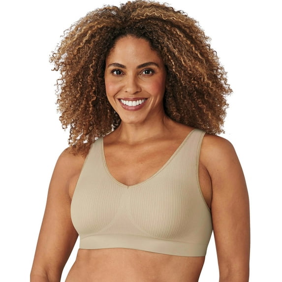 Bali Womens One Smooth All Around Smoothing Bralette, L, Almond Rib