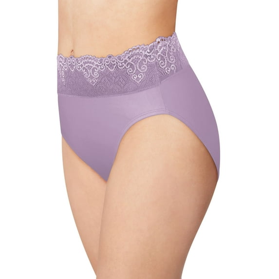 Bali Womens Passion for Comfort Hi-Cut Panty, 8, Purple Shade Lace