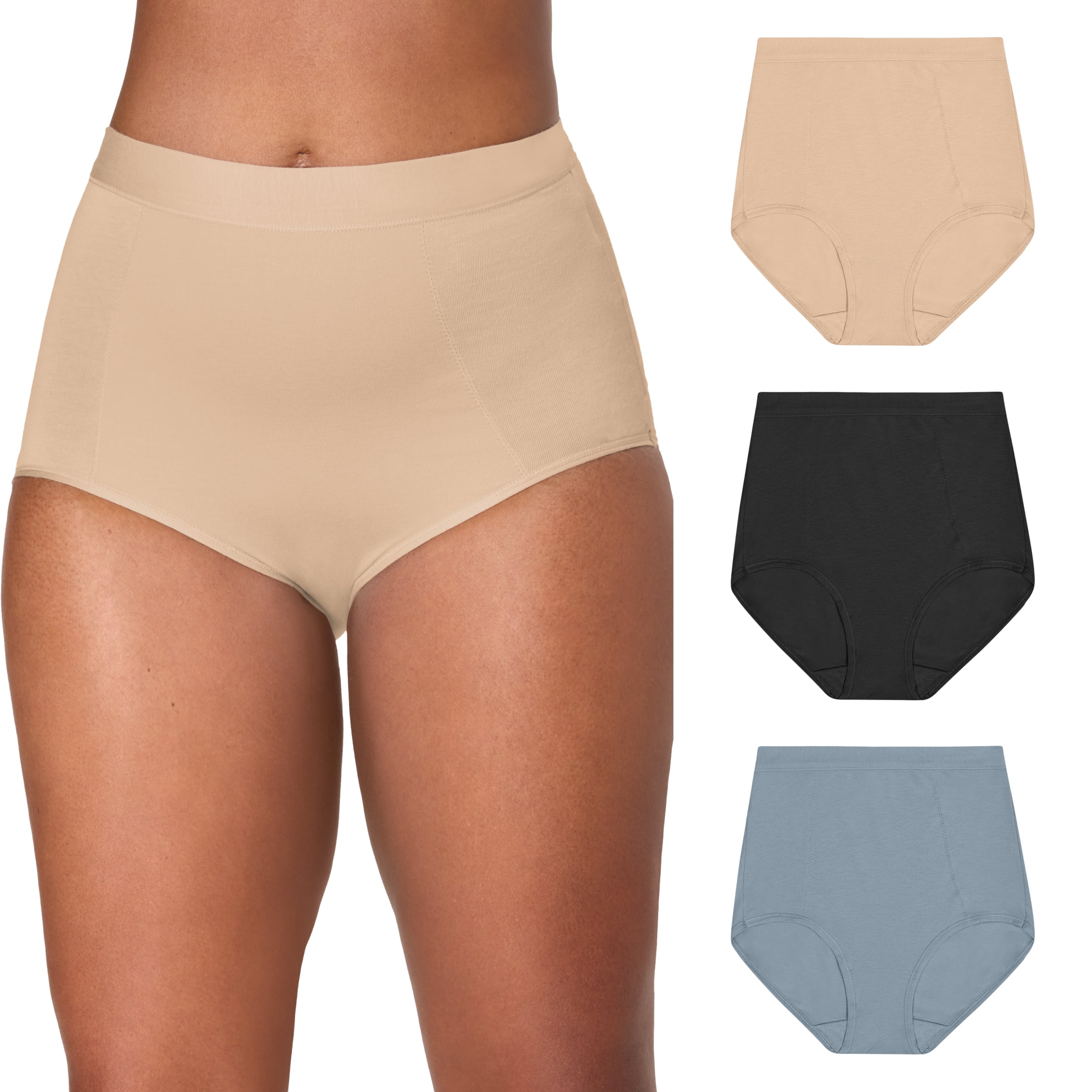 Bali Women's Underwear Beautifully You Smoothing Tummy Control Cotton Wicking Brief, 3-Pack