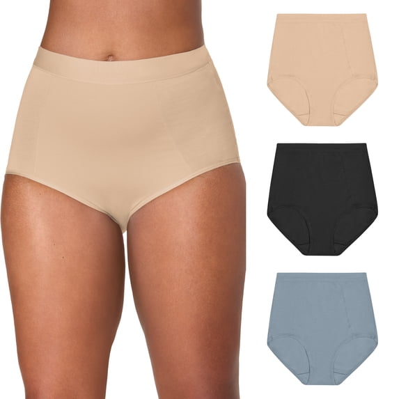 Bali Women's Underwear Beautifully You Smoothing Tummy Control Cotton Wicking Brief, 3-Pack