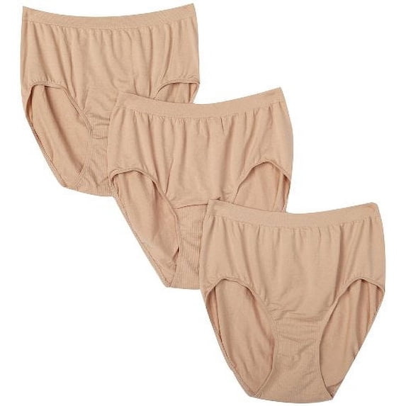 Bali by Bali Women's Plus Size 10/11 Solid Microfiber Full Brief Panty, Nude (3-Pack)