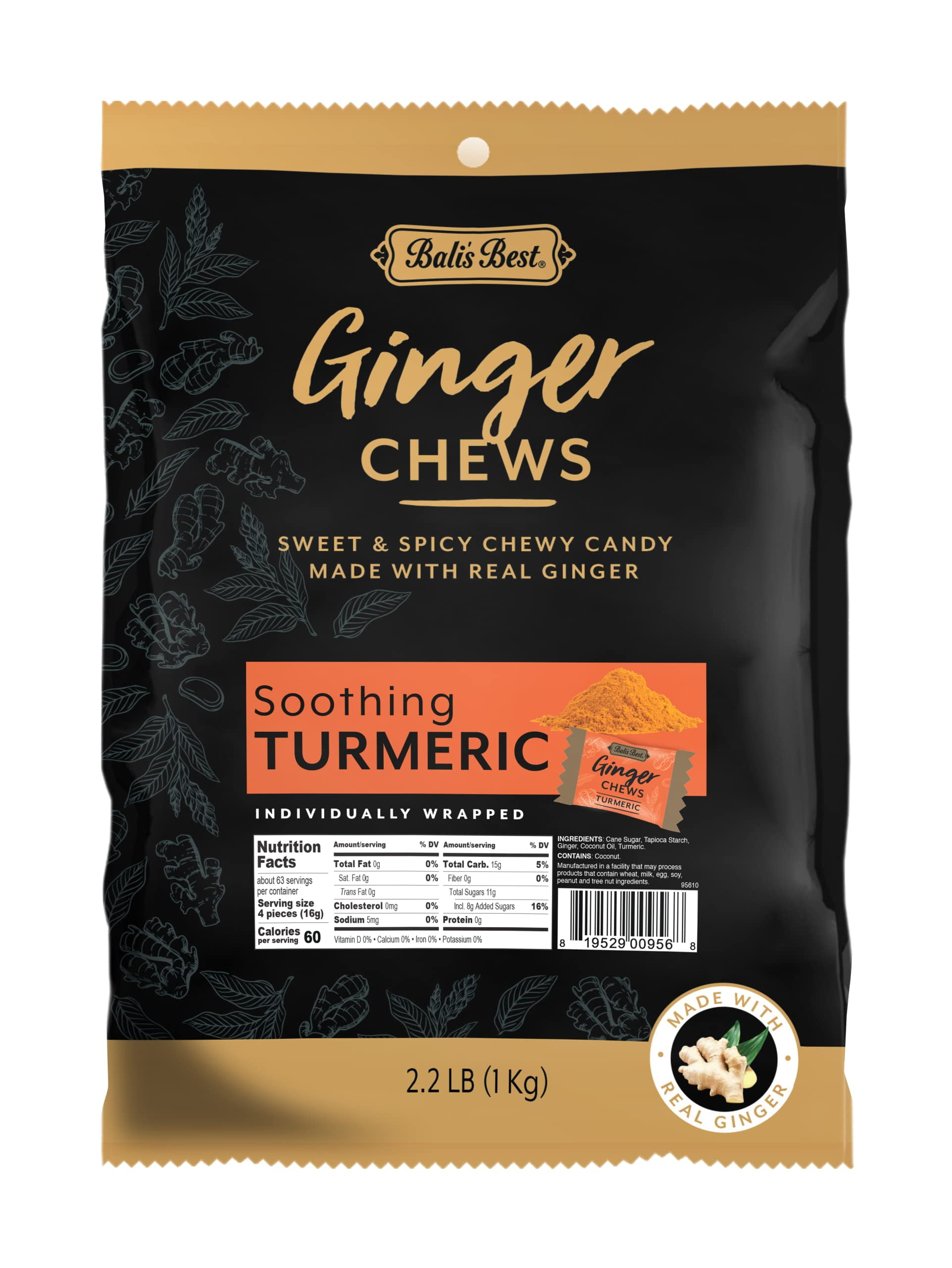 Bali's Best Ginger Chews Irresistible Turmeric Infusion (2.2 lb Bulk Bag) Authentic Ginger