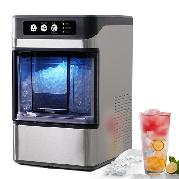 Balichun Nugget Ice Maker Countertop, Pebble Ice Maker Machine with Soft Chewable Ice, 41lbs/24H, Self-Cleaning, One-Click Operation, Stainless Steel, Crushed Ice Maker for Home Kitchen Office