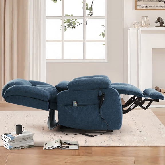 Balichun Power Lift Chair Recliners for Elderly with Heat and Massage, Infinite Position Lay Flat Lift Recliner Chair for Adults, USB&Type-C, Side Pocket, Lumbar Pillow, Denim Blue
