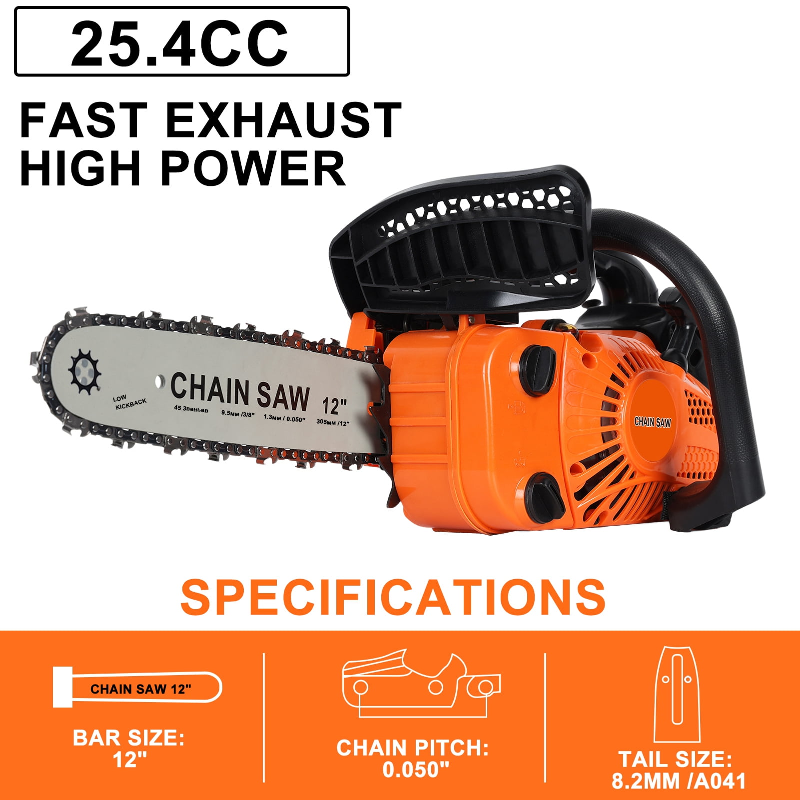 Balieda 25 4cc Gas Chainsaw with Guide Bar and Chain Chainsaw Gas Powered 0 9kw 12" Gasoline Chainsaws for Trees and Firewood Cutting 25 4 Chainsaw (12 Inch)