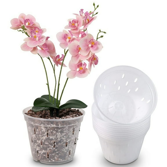 Balieda 2Pcs Orchid Pots Flower Pots with Multiple Drainage Holes and Tray Clear Plastic Plant Pots for Outdoor Plants