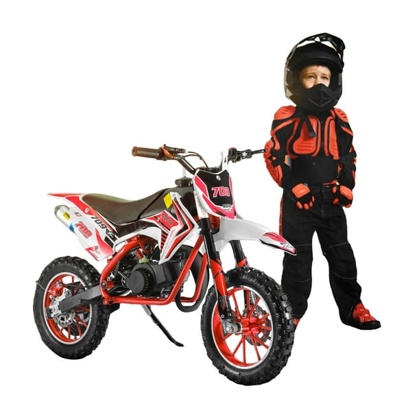 Balieda 49CC Mini Motorcycle for Kids Youths, 2-Stroke Kids Dirt Bike, Gas Power Motorbike, Miniature Kid Dirt Bike Up to 30KM/H, Trail Mini Bike Max Load 330Lbs, Gifts for Kids, Red