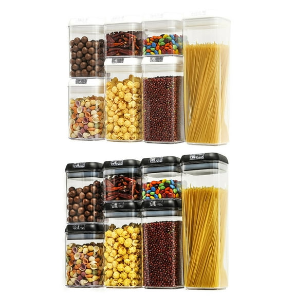 Balieda Food Storage Containers with Airtight Lids, Clear Plastic Canister Food Jar Kitchen Pantry Storage Container for Spaghetti Pasta Sugar Flour Cereal Beans, Square 27 oz