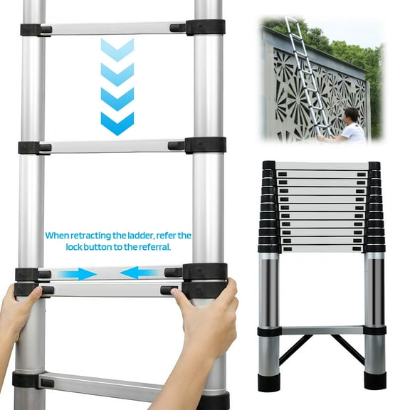 Balieda Telescoping Vertical Ladder, Stainless Steel Extension Ladder with Locking Mechanism 20FT Touch Height, Collapsible Ladder for Home, Rv, Or Outdoor Use, Supports up to 330 Lbs