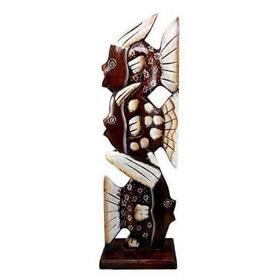 Balikraft Hand Made Wood Artisans "Ikan Tumpuk" Large Stacked Abstract River Fishes Decorative Figurine 20"H