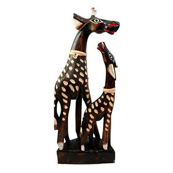 Balikraft Hand Made Wood Artisans "Jerapah Bengawan" Safari Giraffe Mother And Calf Family Decorative Figurine 11.75"H