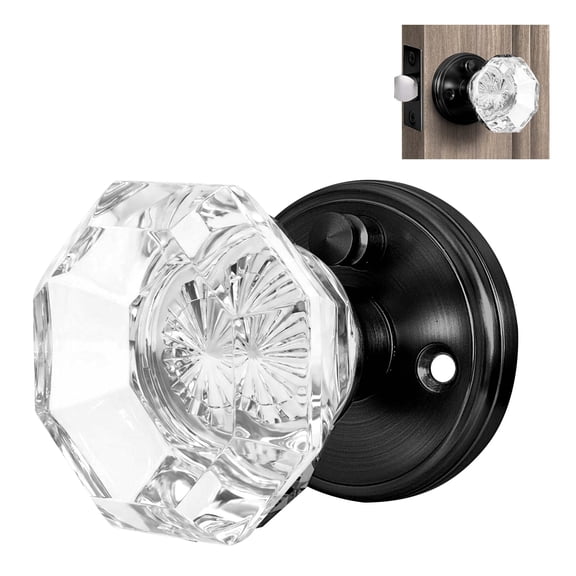 Balin Designs Clear Crystal Door Knob with Lock, Octagonal Glass Door Knobs Interior Privacy Set, Vintage Decorative Antique Style Handle for Bedroom, Bathroom, Closet, 1 Pack
