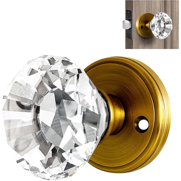 Balin Designs Crystal Doorknob (Antique Crystal Clear) - Decorative Hardware Interior Keyless Passage Door Lock for Hallway Passage, Kitchen, or Other Doors, Antique Brass Gold Bronze (1 Pack)