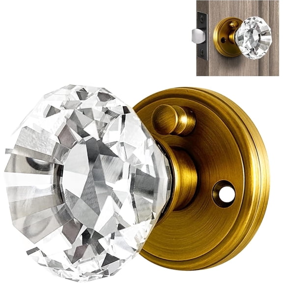 Balin Designs Crystal Doorknobs (Antique Crysta Clear) - Decorative Hardware Interior and Exterior Keyless Privacy Door Lock for Bathroom, Bedroom, or Other Doors, Antique Brass Gold Bronze (1 Pack)