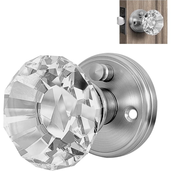 Balin Designs Crystal Doorknobs (Antique Crystal Clear) - Decorative Hardware Interior and Exterior Keyless Privacy Door Lock for Bathroom, Bedroom, or Other Doors, Satin Nickel Silver (1 Pack)