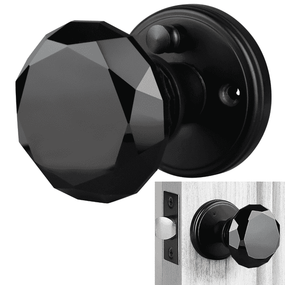 Balin Designs Crystal Doorknobs (Matte Black) - Decorative Hardware Interior and Exterior Keyless Privacy Door Lock for Bathroom, Bedroom, or Other Doors (1 Pack)