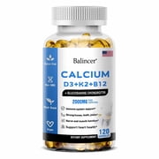 Balincer Calcium & Vitamin D3 Supplement, with Calcium D3+K2+B12, Support Immune Health, 120 Capsules