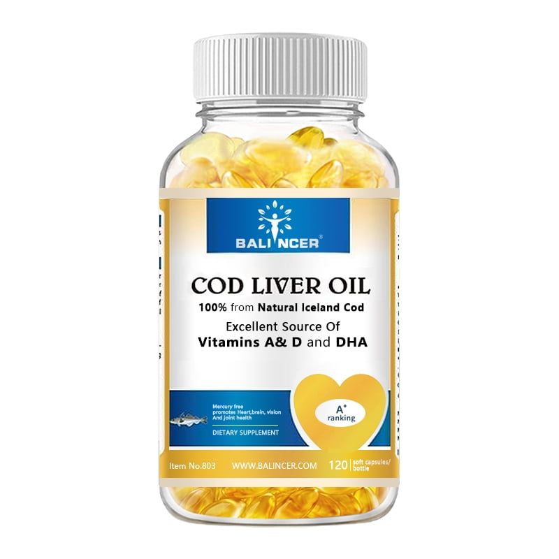 Balincer Cod Liver Oil, with Vitamins A & D, DHA - Support Brain and Eye Health - 120 Softgels