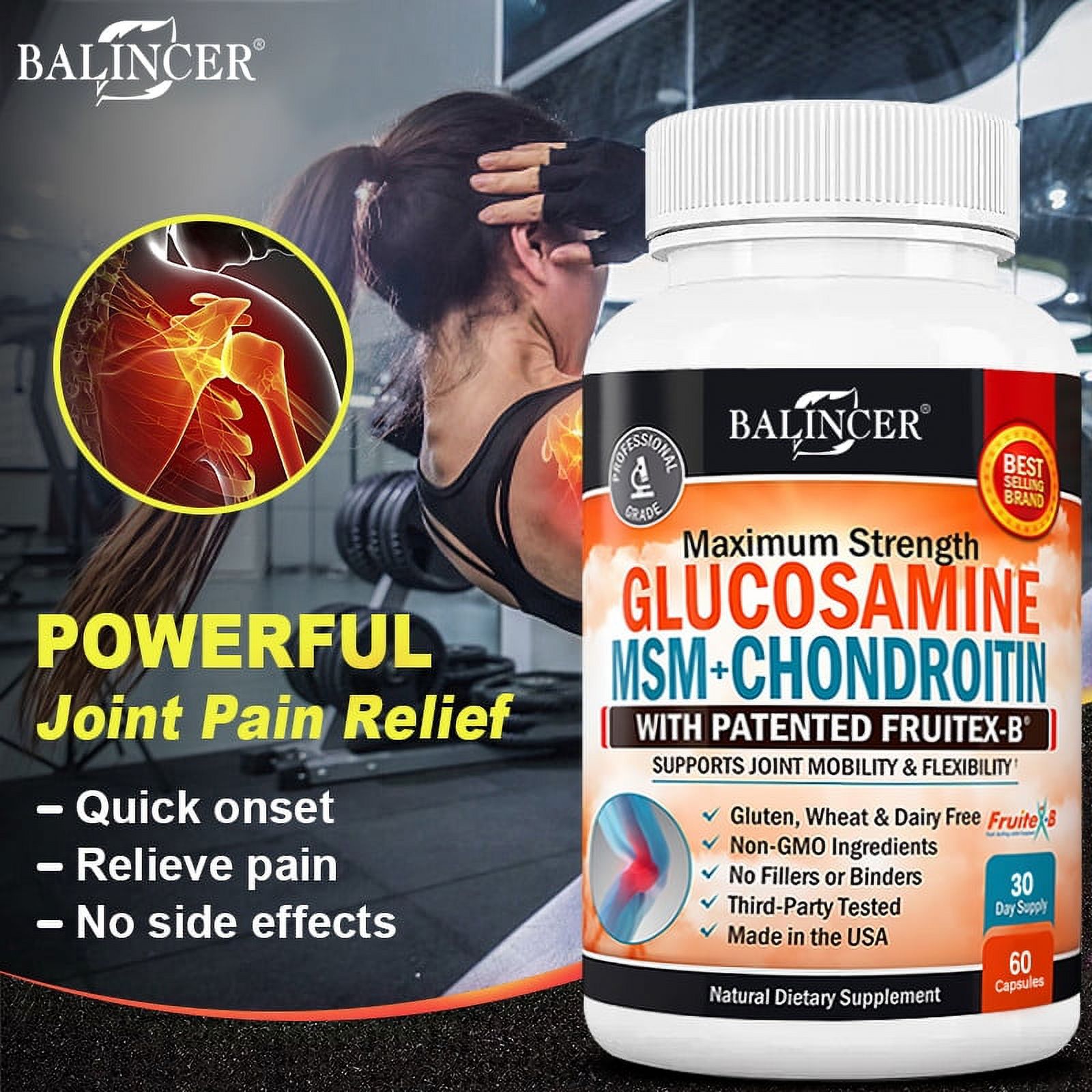 Balincer Glucosamine Chondroitin MSM 2110 mg Turmeric Joint Support Supplement for Men & Women