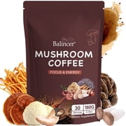 Balincer Mushroom Coffee, 6 Adaptogenic Mushrooms Mixed with Premium Instant Coffee for Focus, Energy, Immune Support, 30 Servings