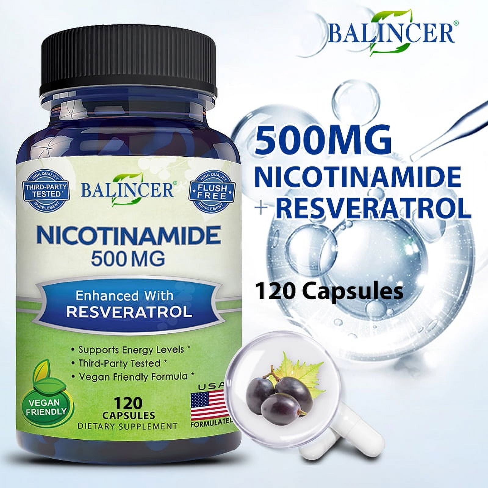 Balincer Niacinamide & Resveratrol Vitamin B3 500 mg Supplement