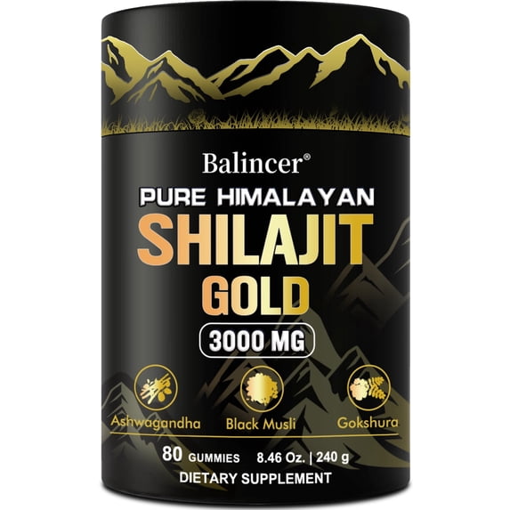 Balincer Pure Himalayan Shilajit Herbal Gold Gummies, for Energy & Vitality, 3000 mg, 80 Count