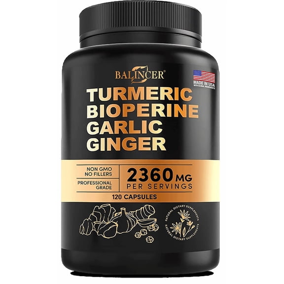 Balincer Turmeric Complex Supplement, Turmeric & Garlic Root Blend, 2360mg, 120 Capsules, Immune Joint Support