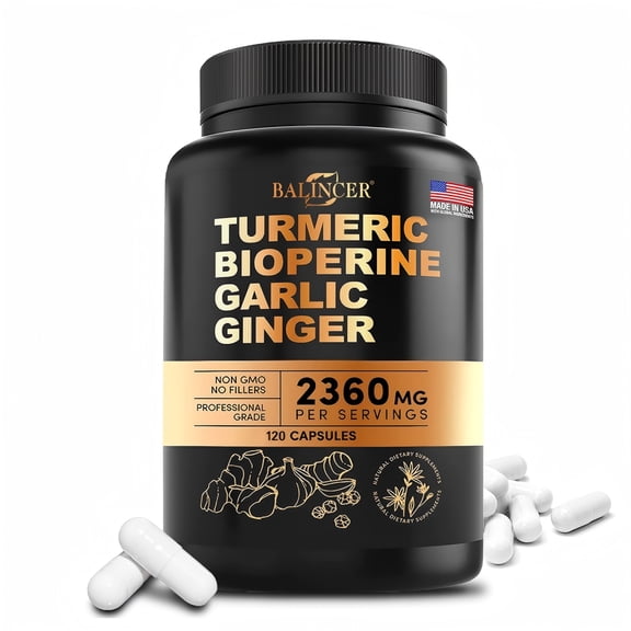 Balincer Turmeric Complex Supplement, Turmeric & Garlic Root Blend, 2360mg, 120 Capsules, Immune Joint Support